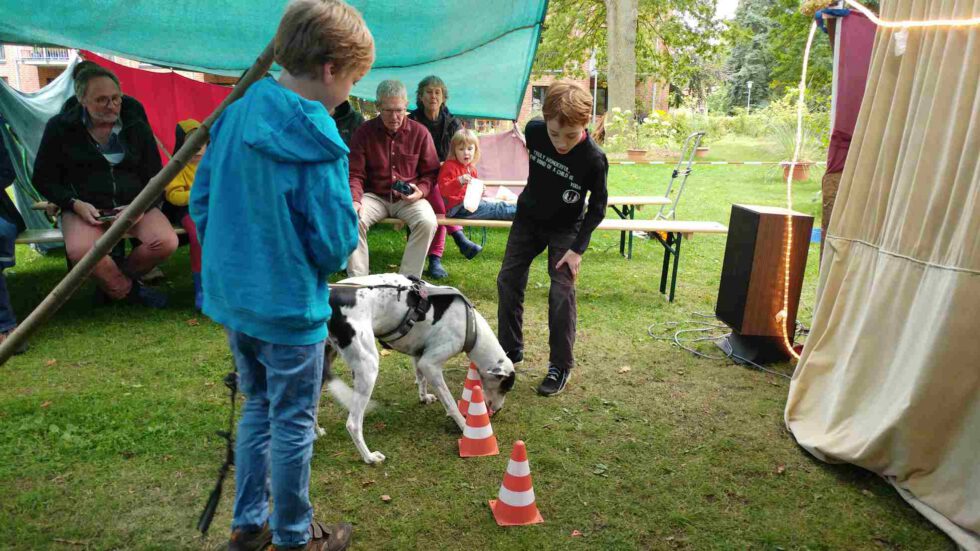 LeNa-Jungs führen Trick vor, den sie mit Hündin Tess erarbeitet haben