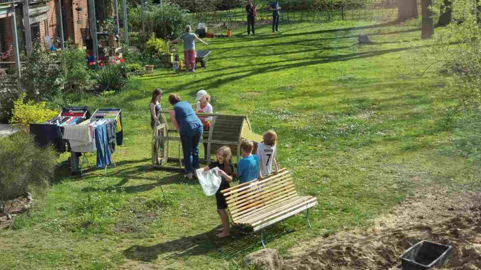 Blick auf das Junghühnergehege von oben